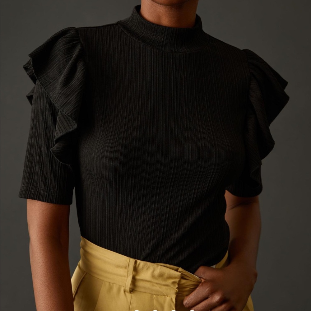 Anthropologie DOLAN‎ Ruffled Mock Neck Blouse in black